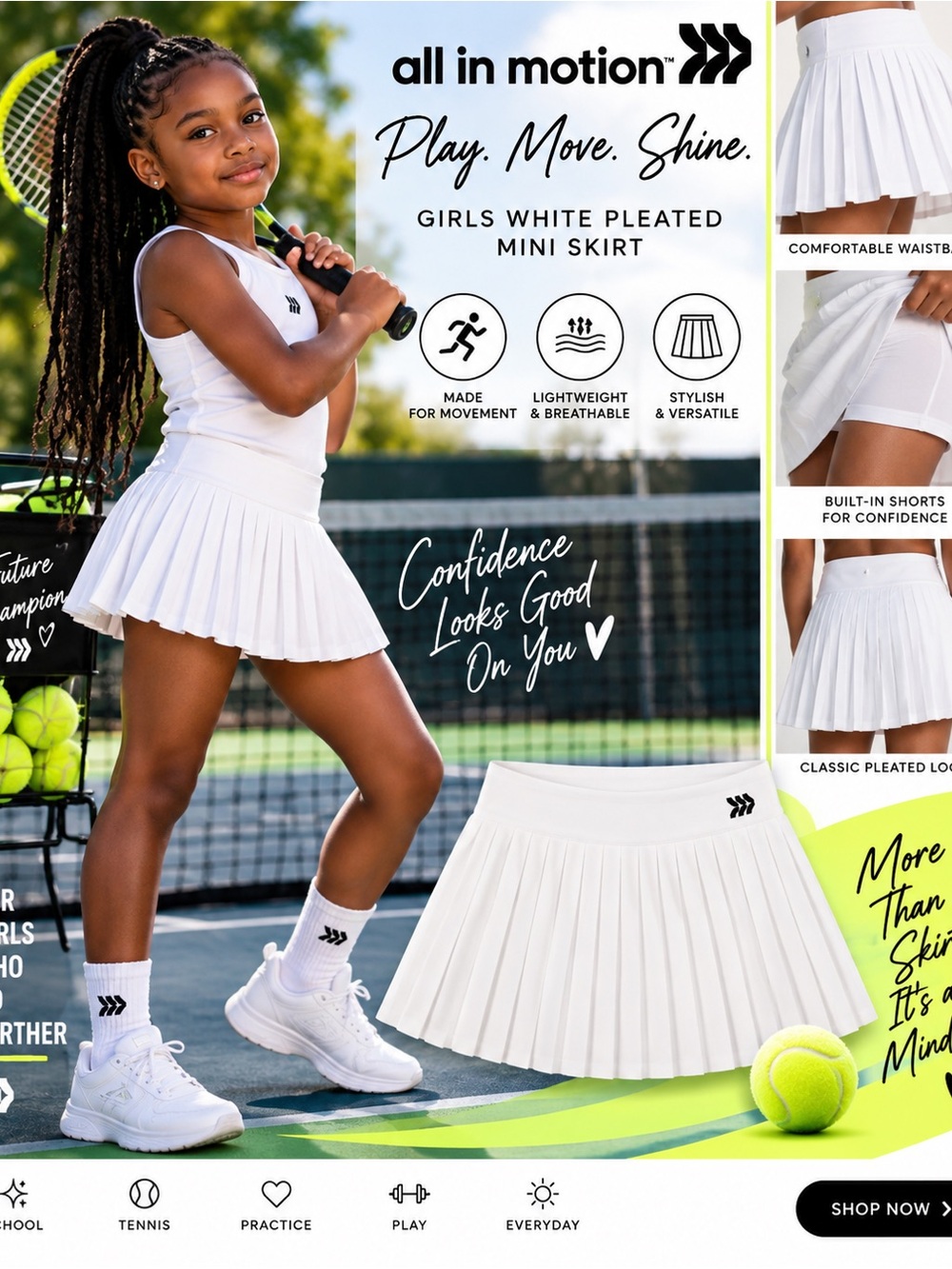 all in motion White Pleated Mini Skirt